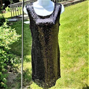Poema Black Sequin Sleeveless Dress Raw Hem Size M